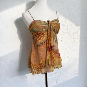 Vintage Silk Babydoll Cami Top Boho Fairycore Sheer Tie Front Tank XS